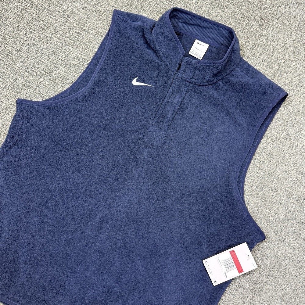 Nike Therma Fit Fleece Vest Mens Large Navy 1/4 Zip Sleeveless DA4965-419 NWT‎